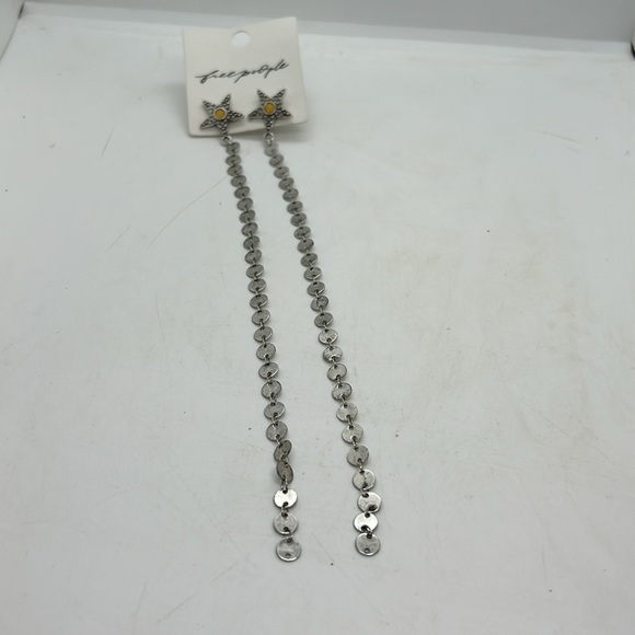 Free People Atlas Dangle Earrings Silver Tone Star Stud Earrings 8” Drop Disks - Picture 5 of 6